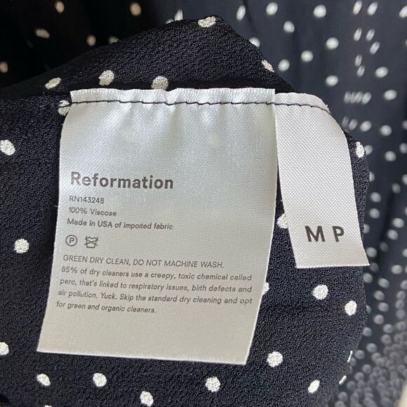 Reformation Rowan Midi Black White Dress Polka Dot Size MP - Picture 5 of 6